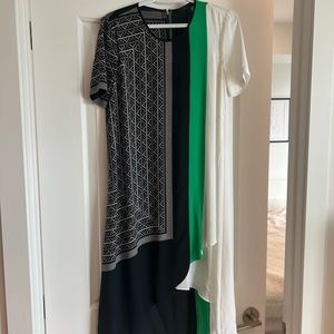 BCBG Maxazria Size Small Adeline Black Green White Geometric Short Sleeve Dress